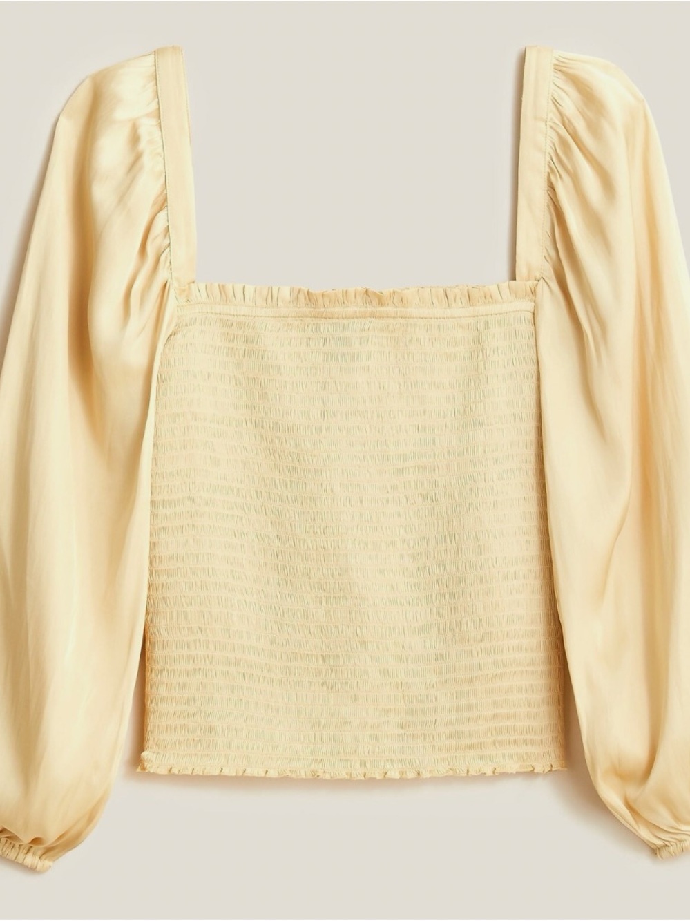 J.Crew Smocked Square-Neck Satin Top